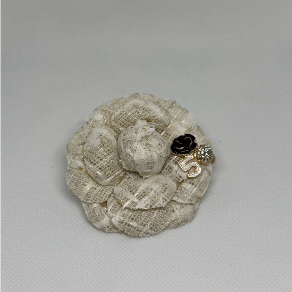 Camellia Style Flower Brooch | Designer-Inspired Luxury Pin | White Tone - Picture 2 of 7